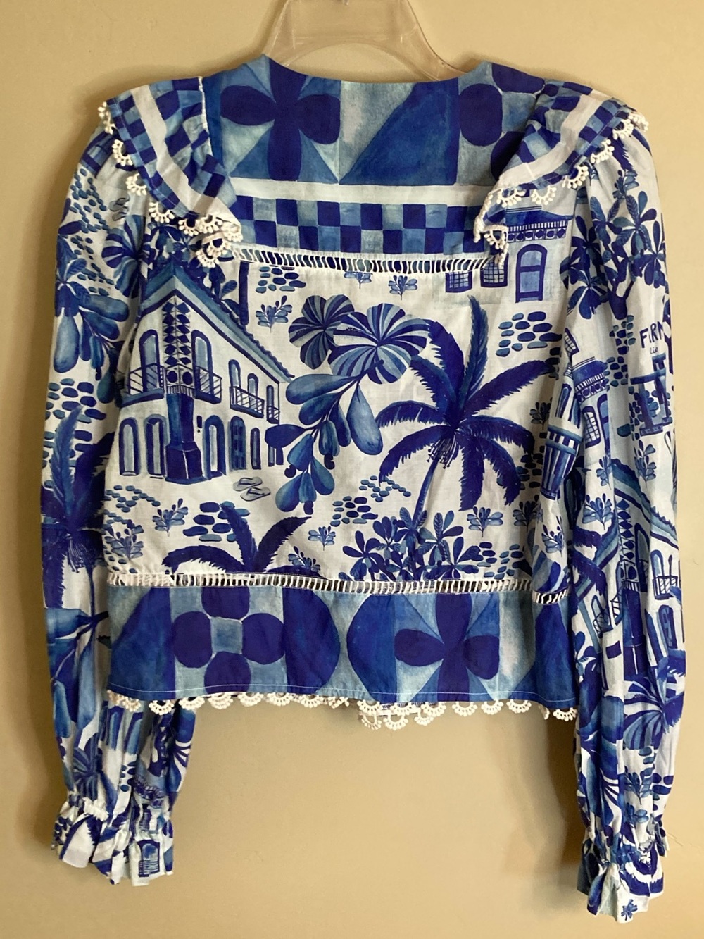 FARM Rio Sweet Rio Mix Print Set Blouse Skirt Tropical Ruffle Lace Blue White M - Picture 10 of 16